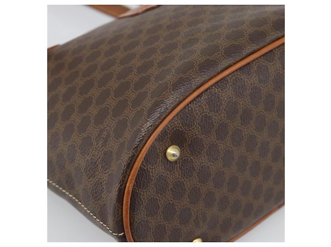 Céline Borsa a Mano CELINE Macadam Canvas PVC Pelle Marrone Oro Auth 187377 D'oro - vista 14