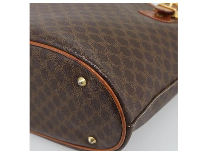 Céline Borsa a Mano CELINE Macadam Canvas PVC Pelle Marrone Oro Auth 187377 D'oro - vista 15