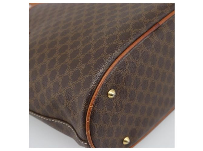 Céline Borsa a Mano CELINE Macadam Canvas PVC Pelle Marrone Oro Auth 187377 D'oro - vista 16
