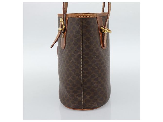 Céline Borsa a Mano CELINE Macadam Canvas PVC Pelle Marrone Oro Auth 187377 D'oro - vista 4