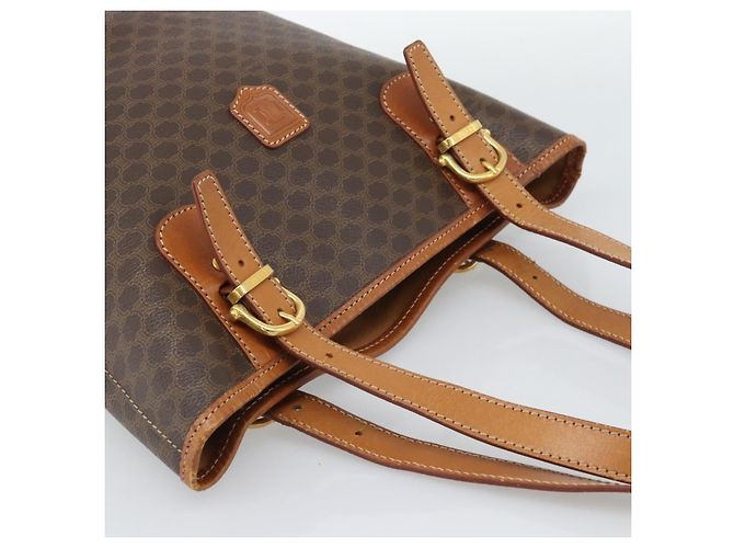 Céline Borsa a Mano CELINE Macadam Canvas PVC Pelle Marrone Oro Auth 187377 D'oro - vista 6