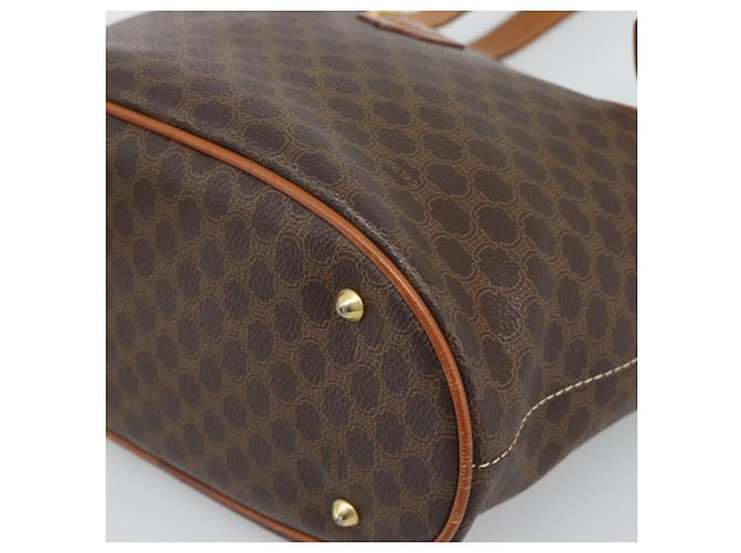 Céline Borsa a Mano CELINE Macadam Canvas PVC Pelle Marrone Oro Auth 187377 D'oro - vista 9