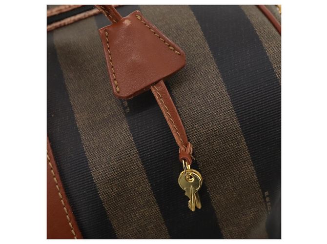 Pequin Borsa Boston FENDI Pecan Canvas PVC 2way Nero Marrone Auth 183971 - vista 10