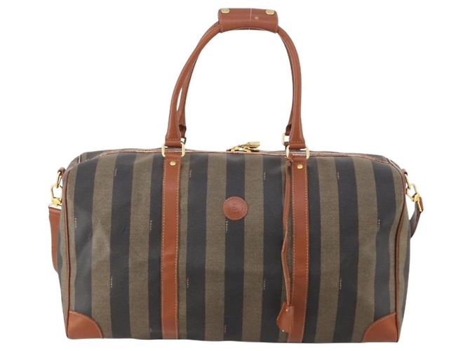 Pequin Borsa Boston FENDI Pecan Canvas PVC 2way Nero Marrone Auth 183971 - vista 13