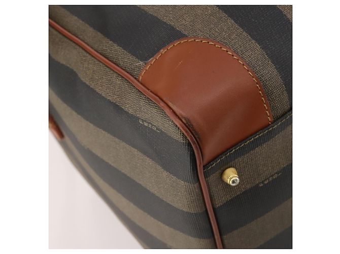 Pequin Borsa Boston FENDI Pecan Canvas PVC 2way Nero Marrone Auth 183971 - vista 16