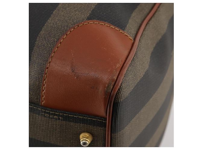 Pequin Borsa Boston FENDI Pecan Canvas PVC 2way Nero Marrone Auth 183971 - vista 17