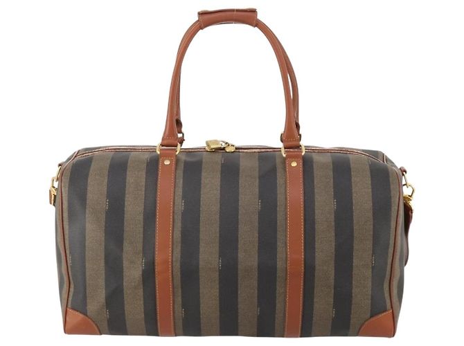 Pequin Borsa Boston FENDI Pecan Canvas PVC 2way Nero Marrone Auth 183971 - vista 2