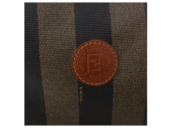 Pequin Borsa Boston FENDI Pecan Canvas PVC 2way Nero Marrone Auth 183971 - vista 20