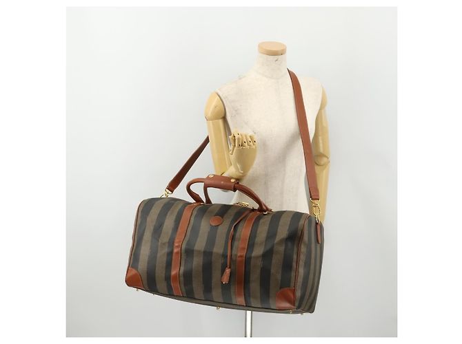 Pequin Borsa Boston FENDI Pecan Canvas PVC 2way Nero Marrone Auth 183971 - vista 27