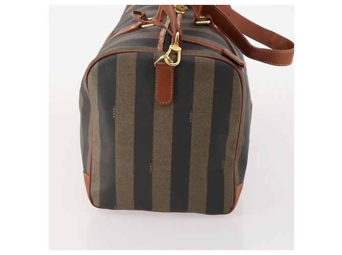 Pequin Borsa Boston FENDI Pecan Canvas PVC 2way Nero Marrone Auth 183971 - vista 3