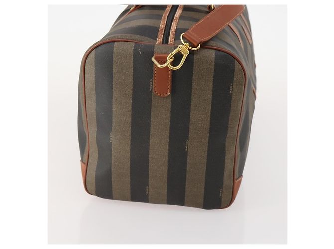 Pequin Borsa Boston FENDI Pecan Canvas PVC 2way Nero Marrone Auth 183971 - vista 4