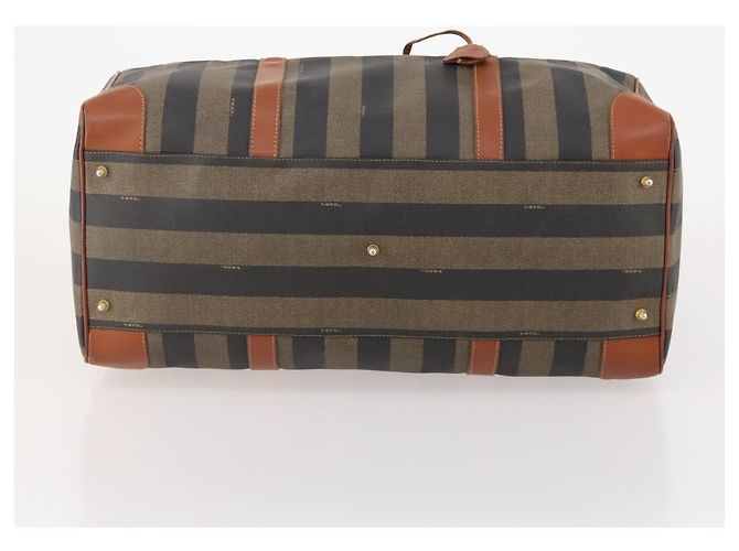 Pequin Borsa Boston FENDI Pecan Canvas PVC 2way Nero Marrone Auth 183971 - vista 5