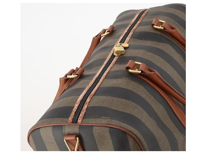 Pequin Borsa Boston FENDI Pecan Canvas PVC 2way Nero Marrone Auth 183971 - vista 6