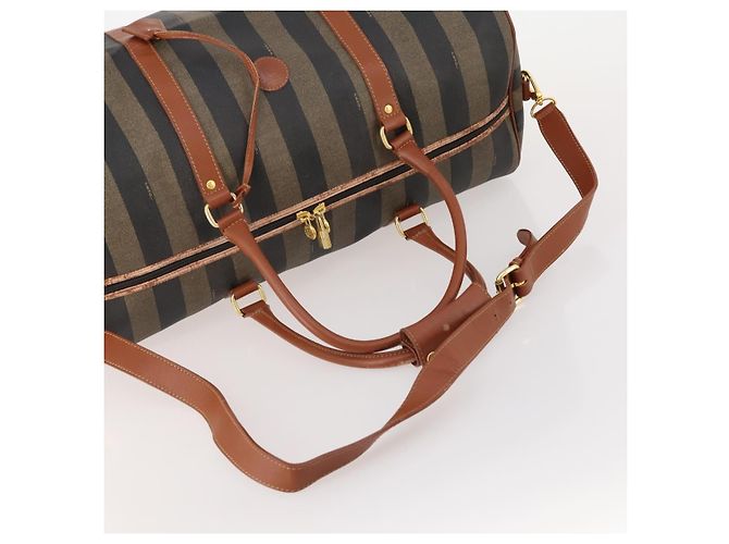 Pequin Borsa Boston FENDI Pecan Canvas PVC 2way Nero Marrone Auth 183971 - vista 7