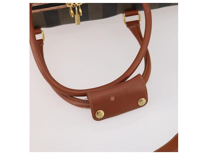 Pequin Borsa Boston FENDI Pecan Canvas PVC 2way Nero Marrone Auth 183971 - vista 8
