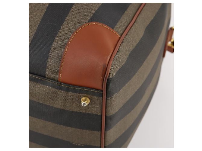 Pequin Borsa Boston FENDI Pecan Canvas PVC 2way Nero Marrone Auth 183971 - vista 9