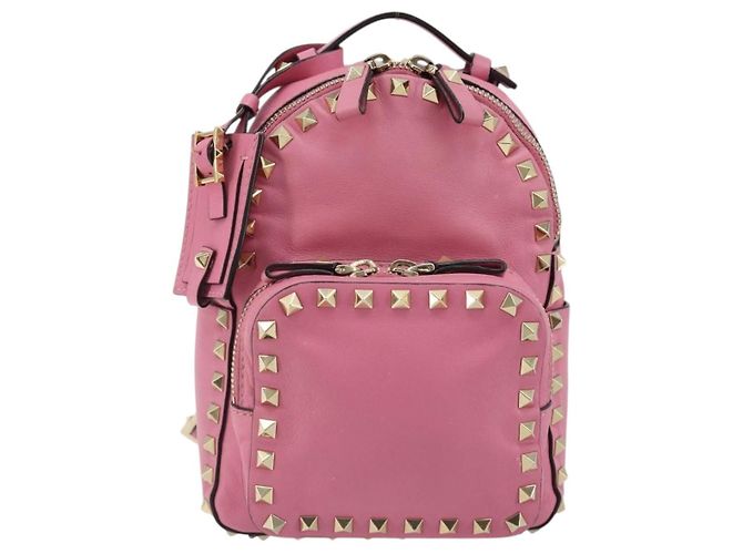 VALENTINO Studs Backpack Leather Pink Gold Auth BA13289A Golden - view 13