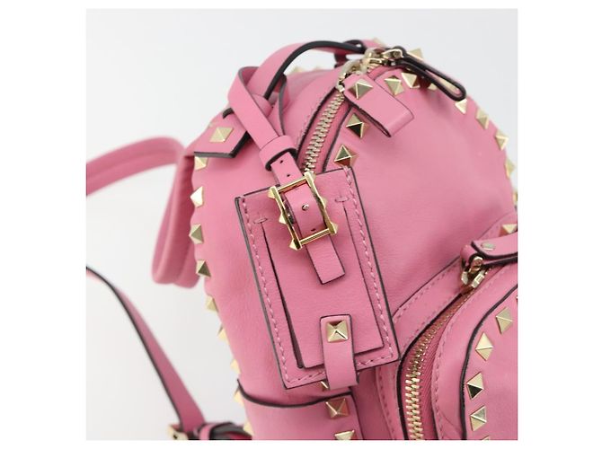 VALENTINO Studs Backpack Leather Pink Gold Auth BA13289A Golden - view 19