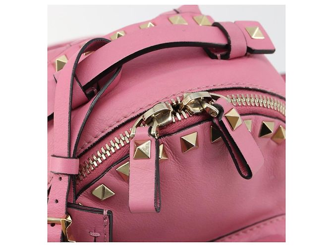 VALENTINO Studs Backpack Leather Pink Gold Auth BA13289A Golden - view 20