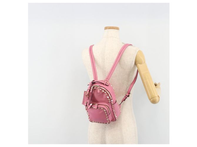 VALENTINO Studs Backpack Leather Pink Gold Auth BA13289A Golden - view 25