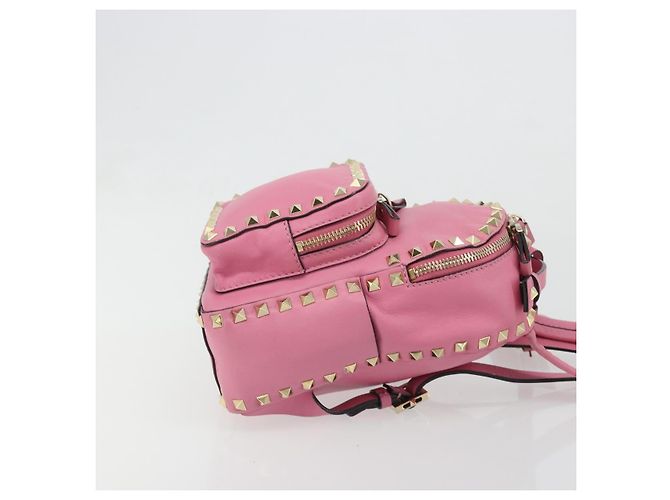 VALENTINO Studs Backpack Leather Pink Gold Auth BA13289A Golden - view 3