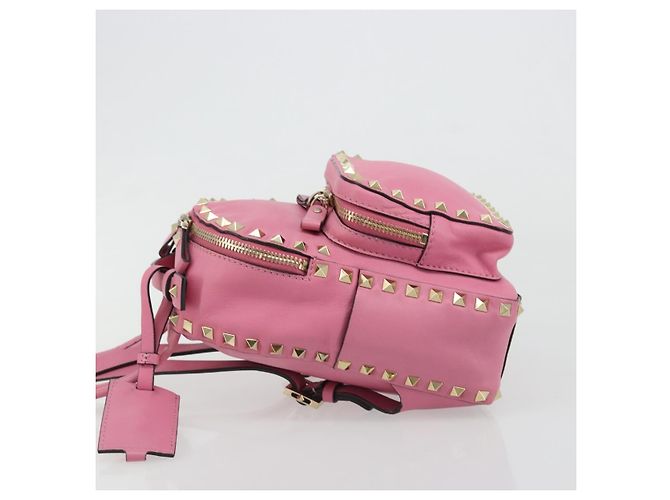 VALENTINO Studs Backpack Leather Pink Gold Auth BA13289A Golden - view 4