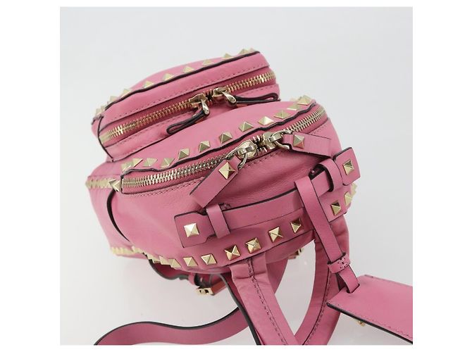 VALENTINO Studs Backpack Leather Pink Gold Auth BA13289A Golden - view 6