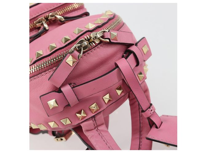 VALENTINO Studs Backpack Leather Pink Gold Auth BA13289A Golden - view 7