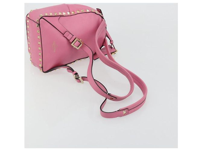 VALENTINO Studs Backpack Leather Pink Gold Auth BA13289A Golden - view 9