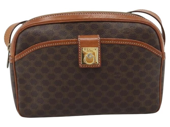Céline Borsa a tracolla CELINE Macadam Canvas PVC Pelle Marrone Oro Autentica ka4839 D'oro - vista 13