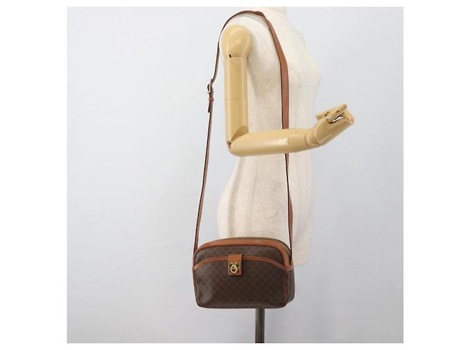 Céline Borsa a tracolla CELINE Macadam Canvas PVC Pelle Marrone Oro Autentica ka4839 D'oro - vista 23