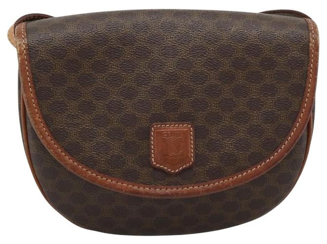 Céline Borsa a Spalla CELINE Macadam Canvas PVC Pelle Marrone Oro Auth 187770 D'oro - vista 13