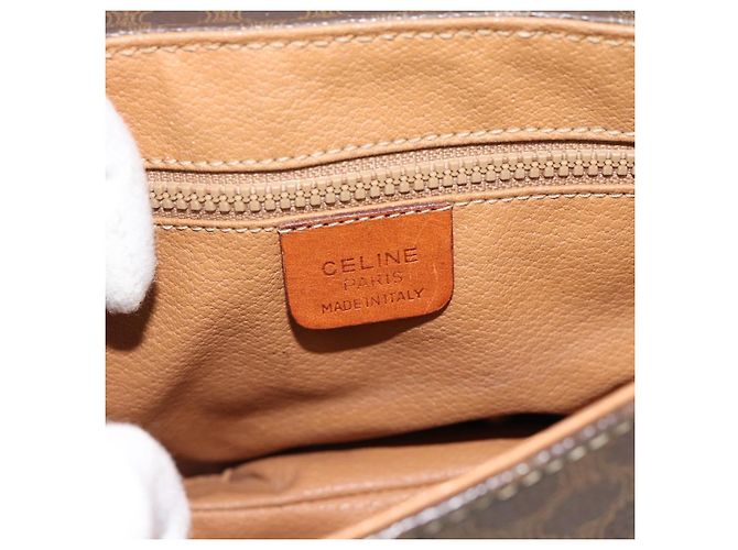 Céline Borsa a Spalla CELINE Macadam Canvas PVC Pelle Marrone Oro Auth 187770 D'oro - vista 18
