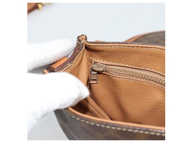Céline Borsa a Spalla CELINE Macadam Canvas PVC Pelle Marrone Oro Auth 187770 D'oro - vista 21