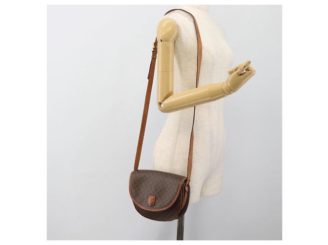 Céline Borsa a Spalla CELINE Macadam Canvas PVC Pelle Marrone Oro Auth 187770 D'oro - vista 22