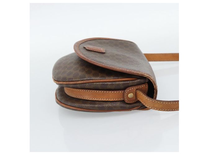 Céline Borsa a Spalla CELINE Macadam Canvas PVC Pelle Marrone Oro Auth 187770 D'oro - vista 4
