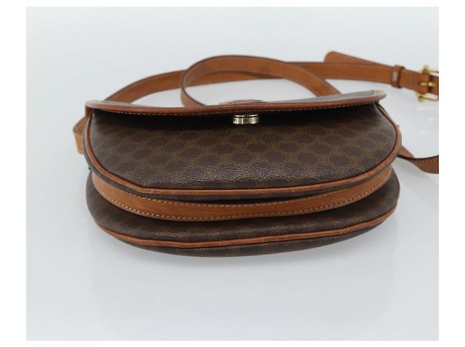 Céline Borsa a Spalla CELINE Macadam Canvas PVC Pelle Marrone Oro Auth 187770 D'oro - vista 5
