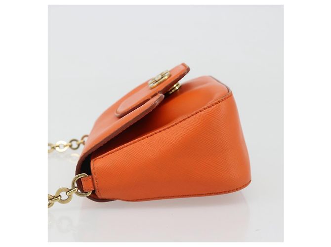 Borsa a tracolla Salvatore Ferragamo Gancini in catena di pelle arancione e oro Auth 185560 - vista 4
