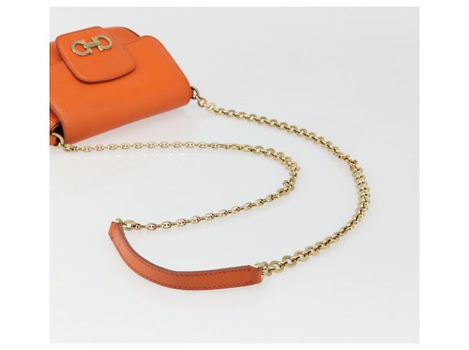 Borsa a tracolla Salvatore Ferragamo Gancini in catena di pelle arancione e oro Auth 185560 - vista 7