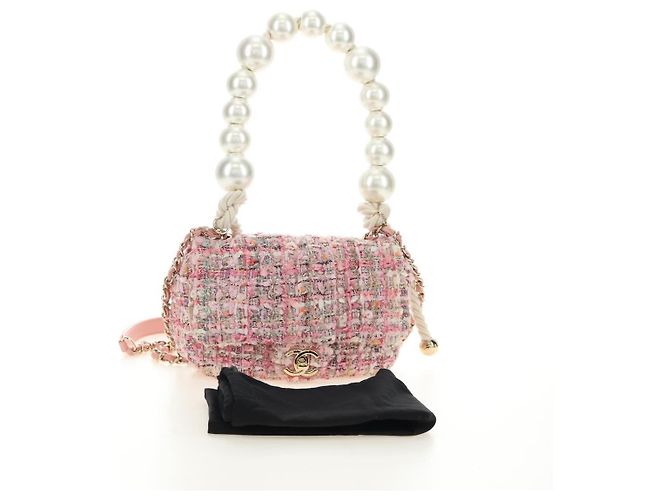 CHANEL Borsa a Spalla con Catena Tweed 2way Pink Gold CC Auth 185316M Rosa D'oro - vista 12