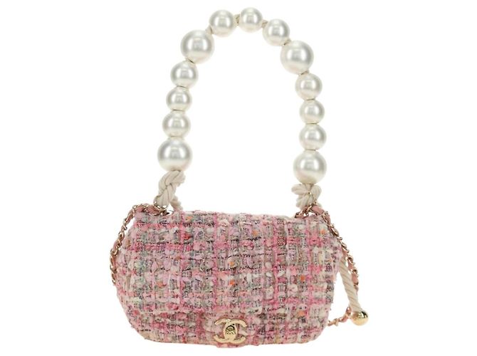 CHANEL Borsa a Spalla con Catena Tweed 2way Pink Gold CC Auth 185316M Rosa D'oro - vista 13
