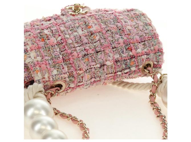 CHANEL Borsa a Spalla con Catena Tweed 2way Pink Gold CC Auth 185316M Rosa D'oro - vista 14