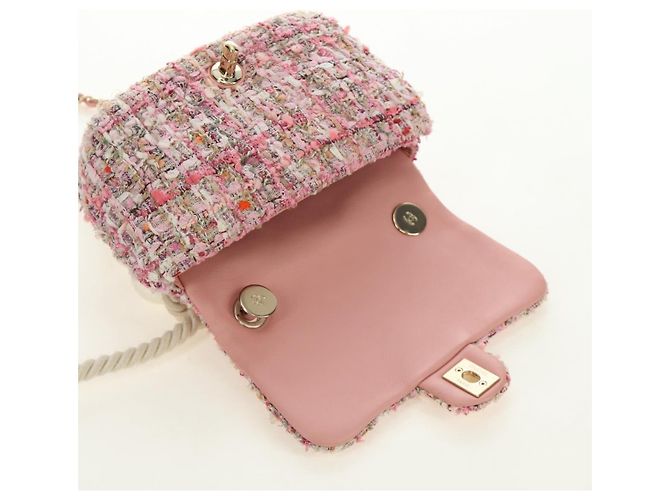 CHANEL Borsa a Spalla con Catena Tweed 2way Pink Gold CC Auth 185316M Rosa D'oro - vista 25