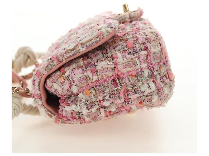 CHANEL Borsa a Spalla con Catena Tweed 2way Pink Gold CC Auth 185316M Rosa D'oro - vista 3