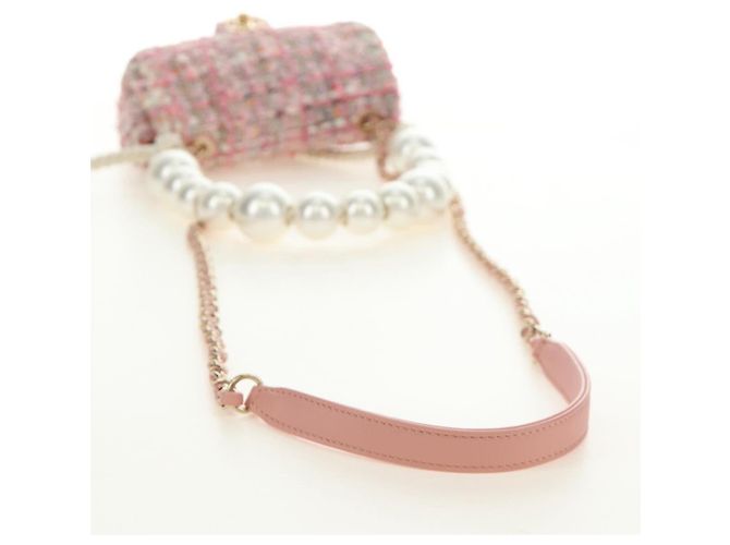 CHANEL Borsa a Spalla con Catena Tweed 2way Pink Gold CC Auth 185316M Rosa D'oro - vista 8