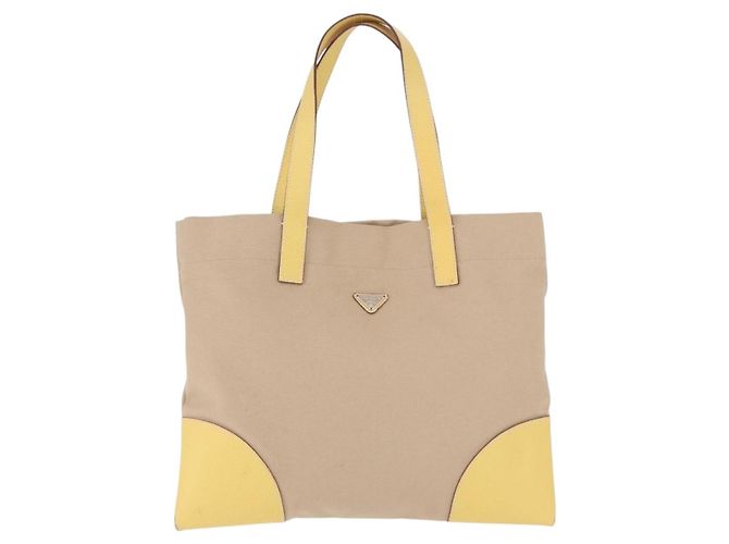 PRADA Tote Bag Canvas Beige Silber Auth 187781A - Ansicht 13