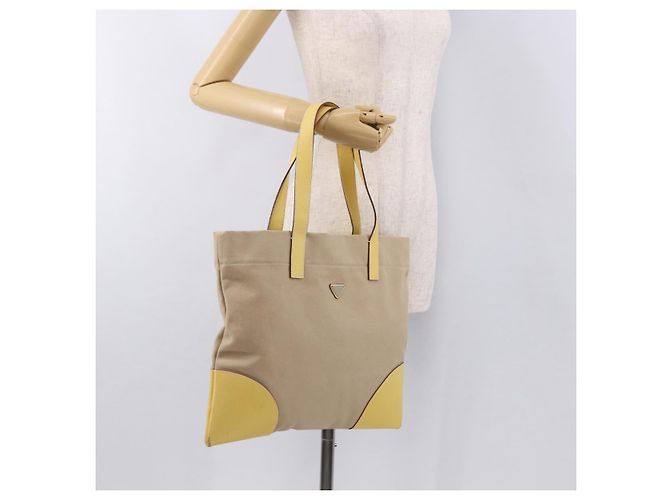 PRADA Tote Bag Canvas Beige Silber Auth 187781A - Ansicht 23
