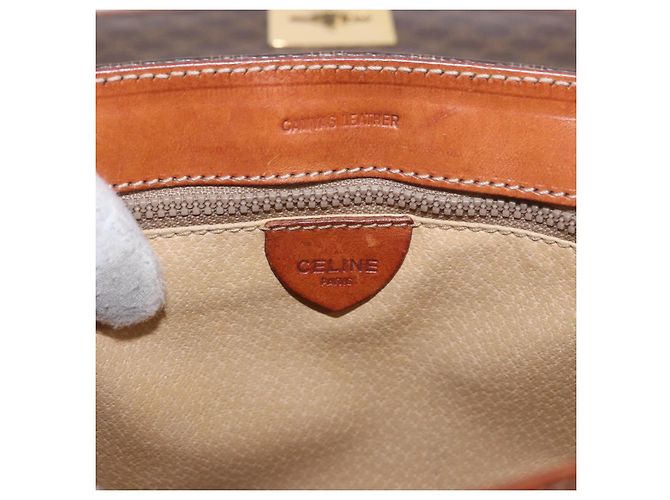 Céline Borsa CELINE Macadam Canvas PVC Pelle Marrone Oro Auth 186847 D'oro - vista 10