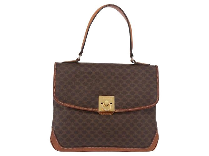 Céline Borsa CELINE Macadam Canvas PVC Pelle Marrone Oro Auth 186847 D'oro - vista 13