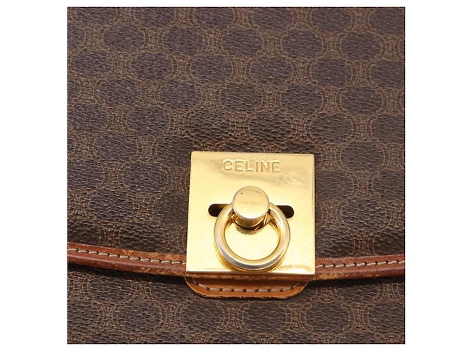 Céline Borsa CELINE Macadam Canvas PVC Pelle Marrone Oro Auth 186847 D'oro - vista 18